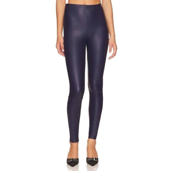 Good American XL Good Waist High Rise Pull On Faux Leather Legging Pant Navy NWT - Picture 1 of 14